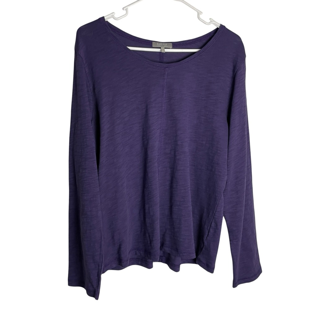 NWT Habitat Womens Slub Cotton Tee T-Shirt Size L Purple Long Sleeve Seam Detail